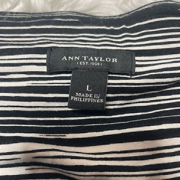 Ann Taylor Dress Strapless Jersey Stretch Cotton Stripe Asymmetrical Black White - Picture 9 of 9
